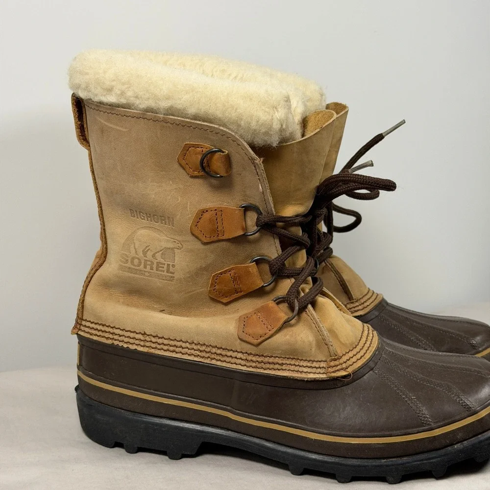 Sorel Bighorn Boots Mens‎ Size 11 Brown Leather Waterproof Insulated Snow Winter